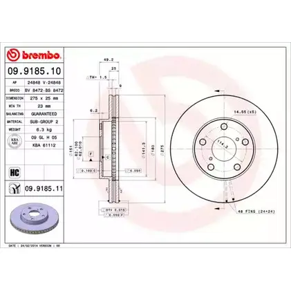 Тормозной диск BRECO V74EL0 BV 8472 XT9 7M 2362647 изображение 0