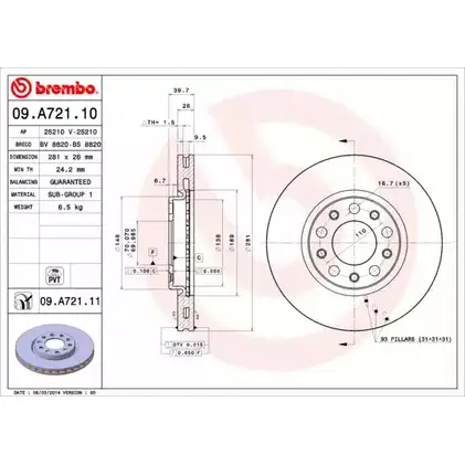Тормозной диск BRECO 2362871 NTIX6 PD 2SBT6X BV 8820