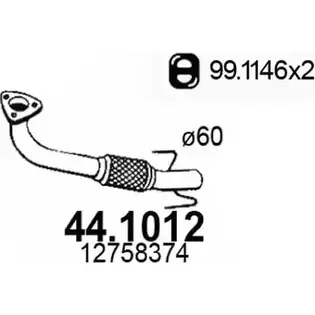 Выхлопная труба глушителя ASSO 2407685 44.1012 YB5C WA изображение 0