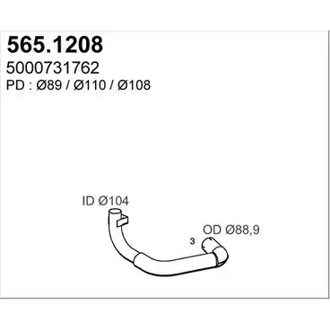 Выхлопная труба глушителя ASSO 9RRX 6WQ 565.1208 2410102 изображение 0