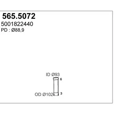 Выхлопная труба глушителя ASSO 565.5072 D HLODY 2410191 изображение 0