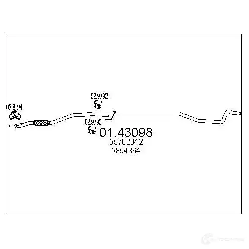 Выхлопная труба глушителя MTS 1695936 0143098 EDB6 KFV 8033464515898