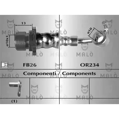 Тормозной шланг MALO 2510866 I87EV1 B 80764 изображение 0