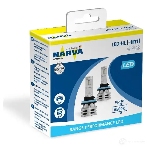 Лампа светодиодная H11 RANGE PERFORMANCE LED 16 Вт 24 В 6500K NARVA 1439693084 18048 U 2IXE - Изображение 1