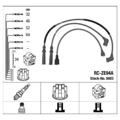 Высоковольтные провода зажигания, комплект NGK RC-ZE 94A JIZGL 168620 9903 изображение 0