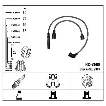 Высоковольтные провода зажигания, комплект NGK RC-ZE9 8 9907 P2GDU1Q 168622