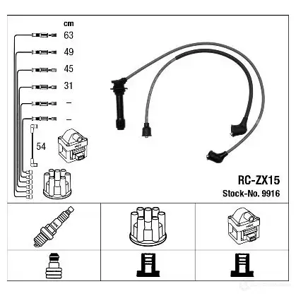 Высоковольтные провода зажигания, комплект NGK RC-Z X15 168624 9916 JO2D9 изображение 0