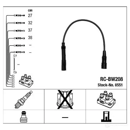 Высоковольтные провода зажигания, комплект NGK PB8OU 0551 RC -BW208 164201 изображение 1