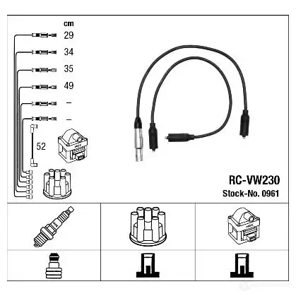 Высоковольтные провода зажигания, комплект NGK 164357 0961 W9MCEPW RC -VW230 изображение 0