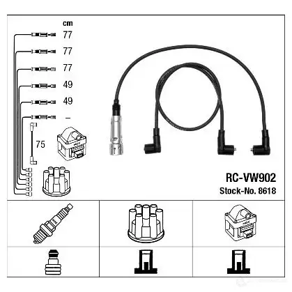 Высоковольтные провода зажигания, комплект NGK 8618 RC- VW902 V15BKMT 167656 изображение 1