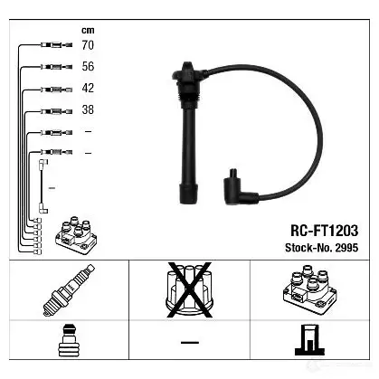 Высоковольтные провода зажигания, комплект NGK Blister Faisceau 16 RC-FT1203 1193401335 44294 изображение 1