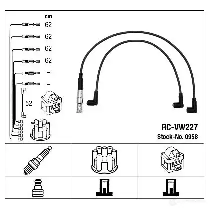 Высоковольтные провода зажигания, комплект NGK 164356 0958 RC- VW227 TS630W изображение 1