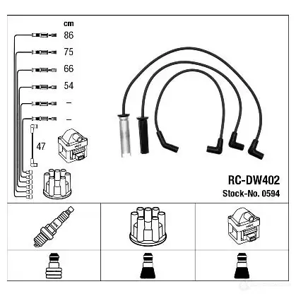 Высоковольтные провода зажигания, комплект NGK 0594 RC-DW40 2 164219 P37QY изображение 1