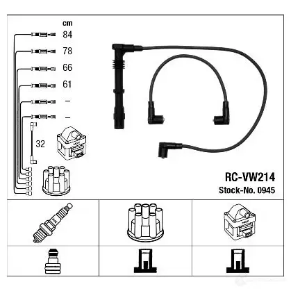 Высоковольтные провода зажигания, комплект NGK T20FW7 RC-VW 214 0945 164347 изображение 5