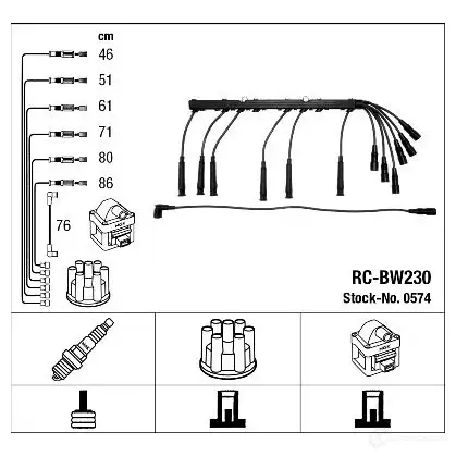 Высоковольтные провода зажигания, комплект NGK RC-BW2 30 0574 164209 94SE9H