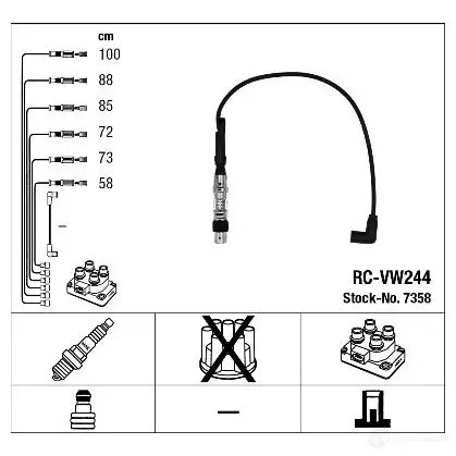 Высоковольтные провода зажигания, комплект NGK R C-VW244 167339 R1TFGF 7358 изображение 1