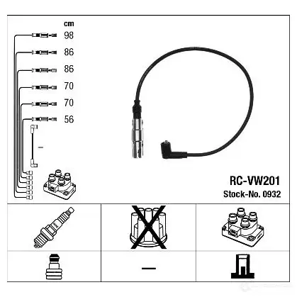 Высоковольтные провода зажигания, комплект NGK RC -VW201 GUVVC 164339 0932 изображение 4