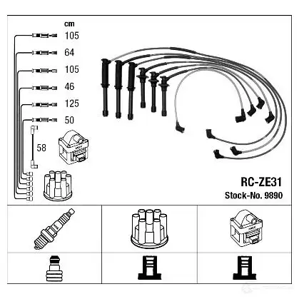 Высоковольтные провода зажигания, комплект NGK R C-ZE31 Z2W941 9890 168617