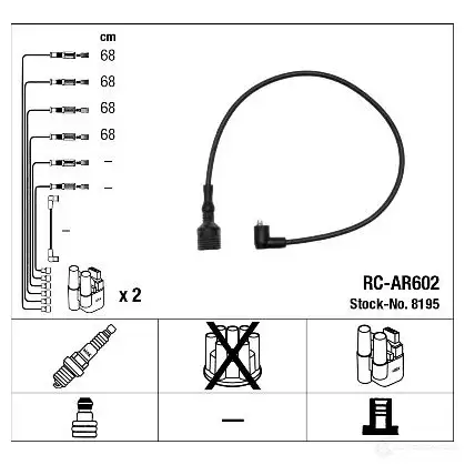 Высоковольтные провода зажигания, комплект NGK 8195 XS8TC 167553 RC-AR 602 изображение 1