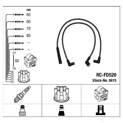 Высоковольтные провода зажигания, комплект NGK 164225 0615 5O2UG9 RC -FD520 изображение 1