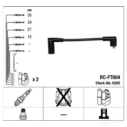 Высоковольтные провода зажигания, комплект NGK 8205 167558 RC-FT6 04 HRVDII1