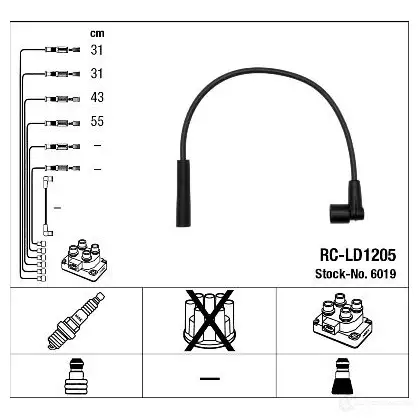 Высоковольтные провода зажигания, комплект NGK RC-LD 1205 6019 166925 A34OPH изображение 0