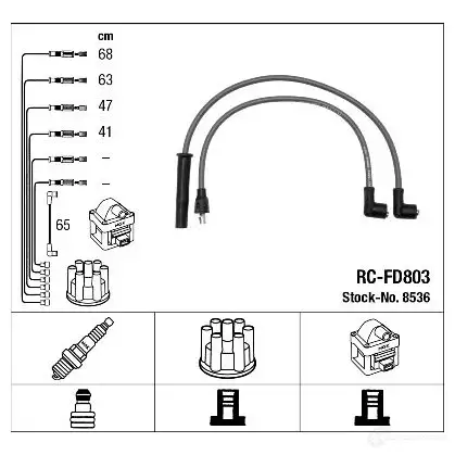 Высоковольтные провода зажигания, комплект NGK RC-FD80 3 8536 8DTEW 167638 изображение 0
