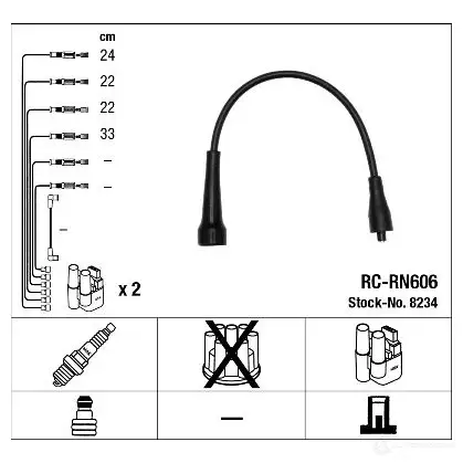 Высоковольтные провода зажигания, комплект NGK 8234 RC-RN60 6 167570 DTRBHQ изображение 1