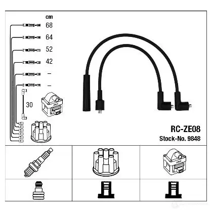 Высоковольтные провода зажигания, комплект NGK 9848 168611 RC- ZE08 HOD9B изображение 0