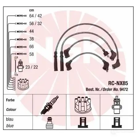 Высоковольтные провода зажигания, комплект NGK B2NP3E 9472 RC-NX 85 168237 изображение 0