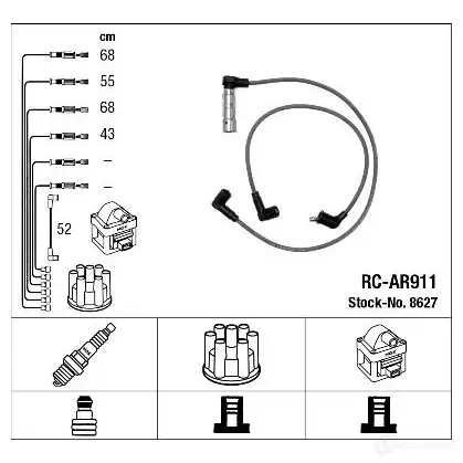 Высоковольтные провода зажигания, комплект NGK HO9QRP RC-AR9 11 167662 8627 изображение 1