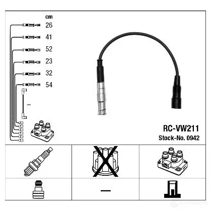 Высоковольтные провода зажигания, комплект NGK RC-VW2 11 0942 164346 NHUXPTK - Изображение 1