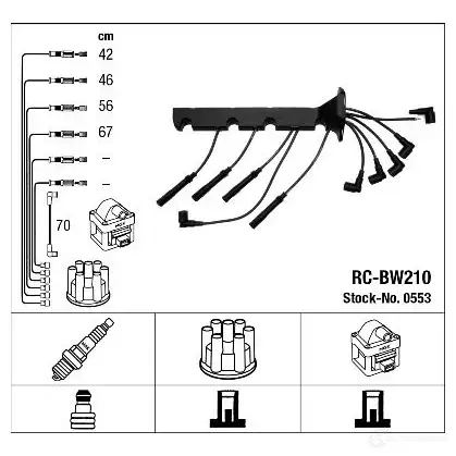 Высоковольтные провода зажигания, комплект NGK 0553 RC- BW210 164202 WVSS61 изображение 0