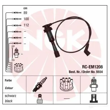 Высоковольтные провода зажигания, комплект NGK 6E58GM RC-EM120 8 5934 166902 изображение 0