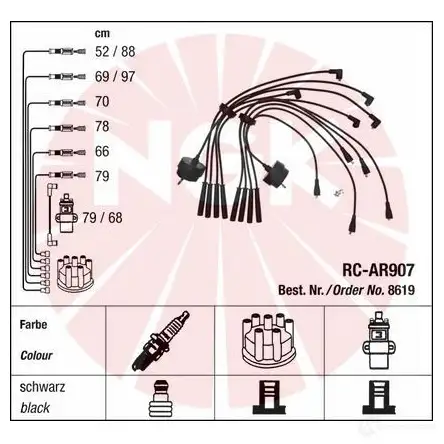 Высоковольтные провода зажигания, комплект NGK RC-AR 907 8619 167657 8VS5ZA изображение 1