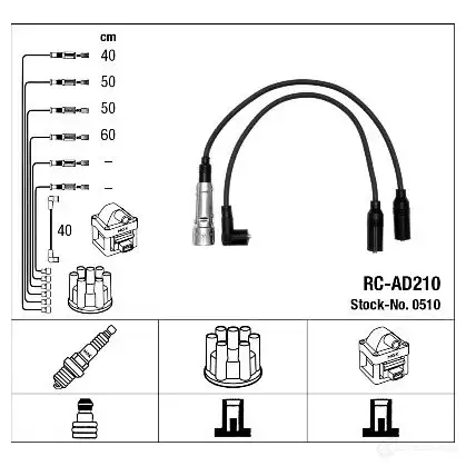 Высоковольтные провода зажигания, комплект NGK Z7WX4B0 RC- AD210 164184 0510 изображение 1