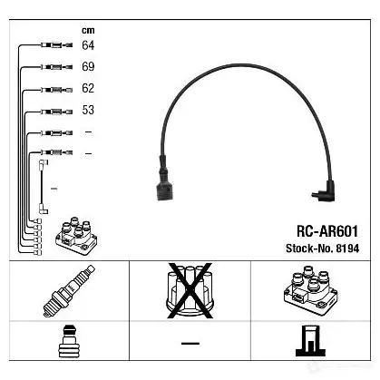 Высоковольтные провода зажигания, комплект NGK R C-AR601 8194 ZANKLRD 167552 изображение 1