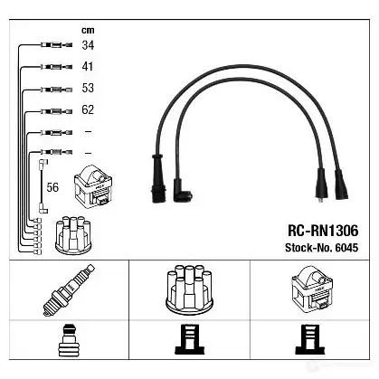 Высоковольтные провода зажигания, комплект NGK RC-R N1306 6045 166935 N510WFO
