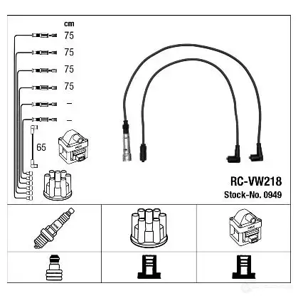 Высоковольтные провода зажигания, комплект NGK RC-VW2 18 164351 0949 76LTAE изображение 1