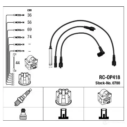 Высоковольтные провода зажигания, комплект NGK 164295 62UCXG 0788 R C-OP418 изображение 1