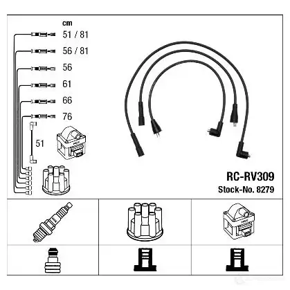 Высоковольтные провода зажигания, комплект NGK RC-RV3 09 8279 5QK80U 167586 изображение 1