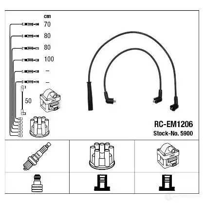 Высоковольтные провода зажигания, комплект NGK 166887 RC-EM1 206 5900 H7MEZ4 изображение 0
