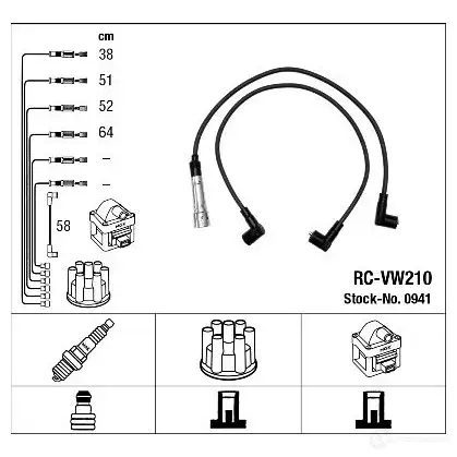 Высоковольтные провода зажигания, комплект NGK ZULL6 164345 0941 R C-VW210 изображение 5