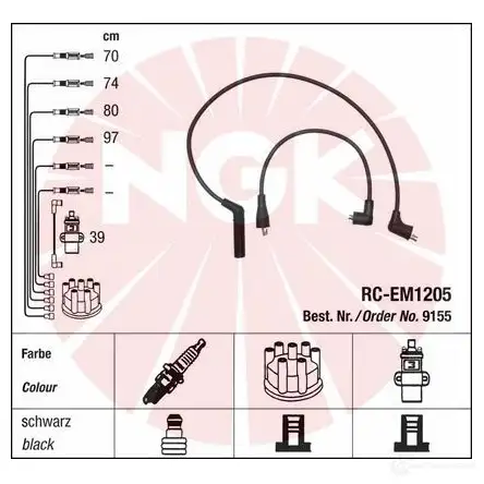 Высоковольтные провода зажигания, комплект NGK 167881 RC- EM1205 9155 T3Q0HYQ изображение 0