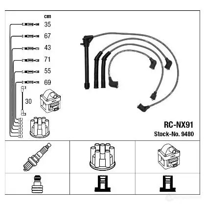 Высоковольтные провода зажигания, комплект NGK KF8PJ4 168248 RC-NX 91 9480