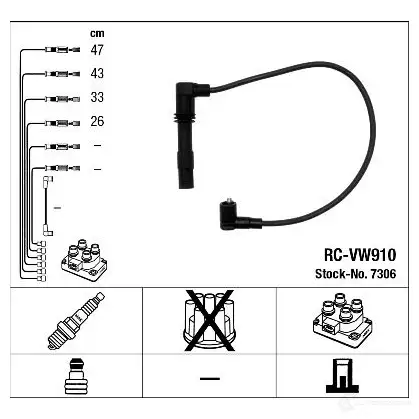 Высоковольтные провода зажигания, комплект NGK RC-VW91 0 7306 167320 ALABP изображение 1