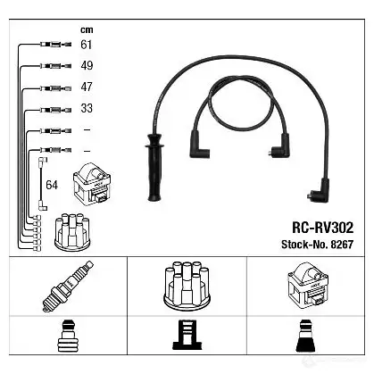 Высоковольтные провода зажигания, комплект NGK R C-RV302 8267 6HPGLN 167578 изображение 1