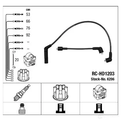 Высоковольтные провода зажигания, комплект NGK 6206 RC-HD120 3 166956 LBSZ2 изображение 0
