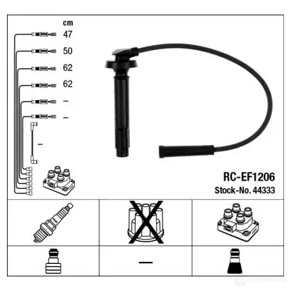 Высоковольтные провода зажигания, комплект NGK 166093 WPDU44T RC -EF1206 44333