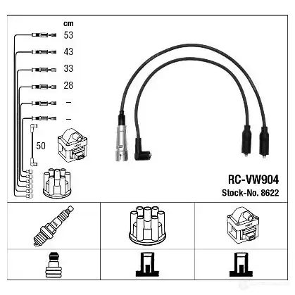 Высоковольтные провода зажигания, комплект NGK NT7Y96 RC -VW904 167660 8622 изображение 0